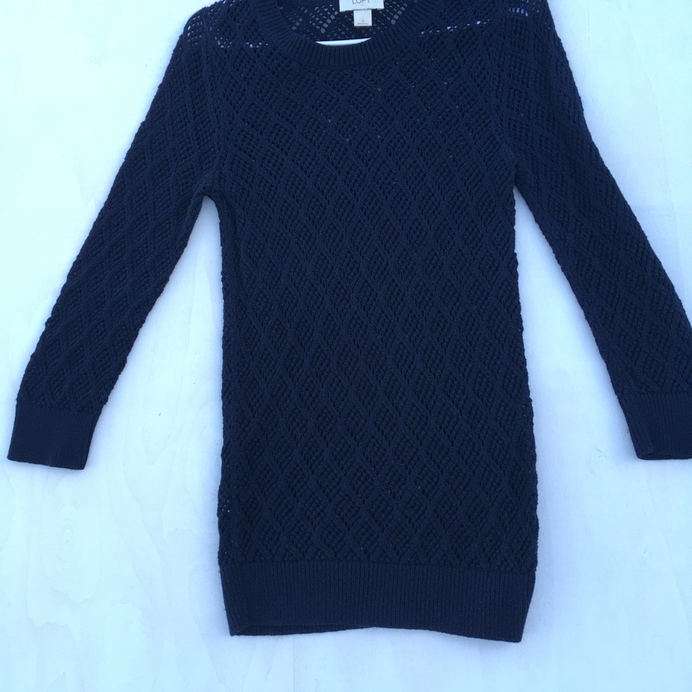 LOFT Navy Diamond Knit Tunic SZ S Festival Beach Summer